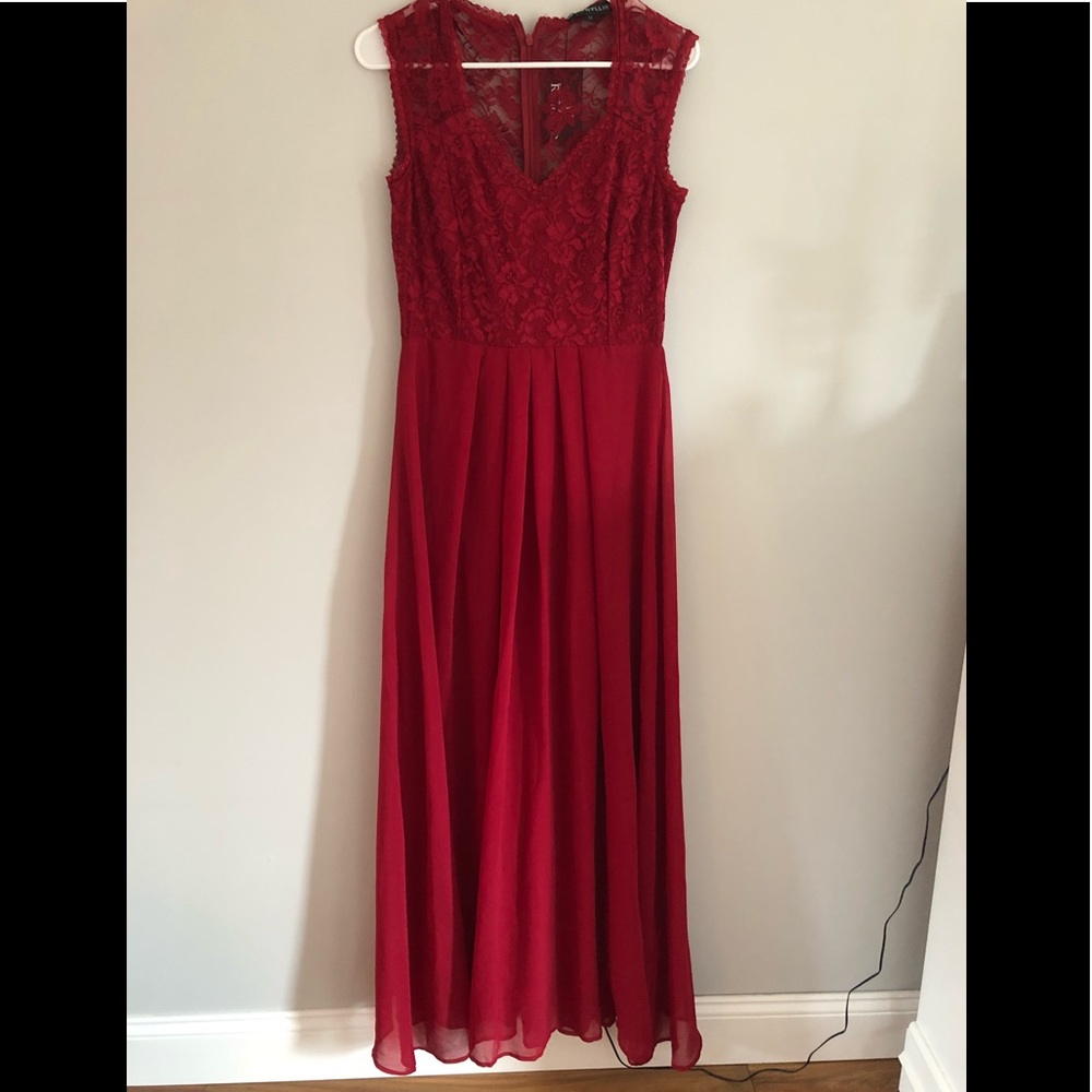 Burgundy red lace formal dress